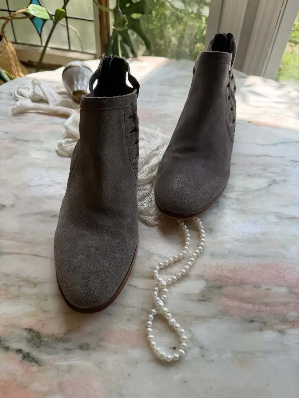 Vince Camuto Peera Graystone Suede Cutout Ankle Booties - Picture 4 of 7